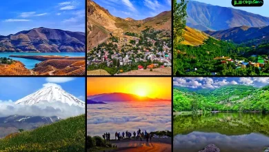 تصویر چند جاذبه گردشگری اطراف تهران که به صورت کلاژ کنار هم قرار گرفته‌اند.